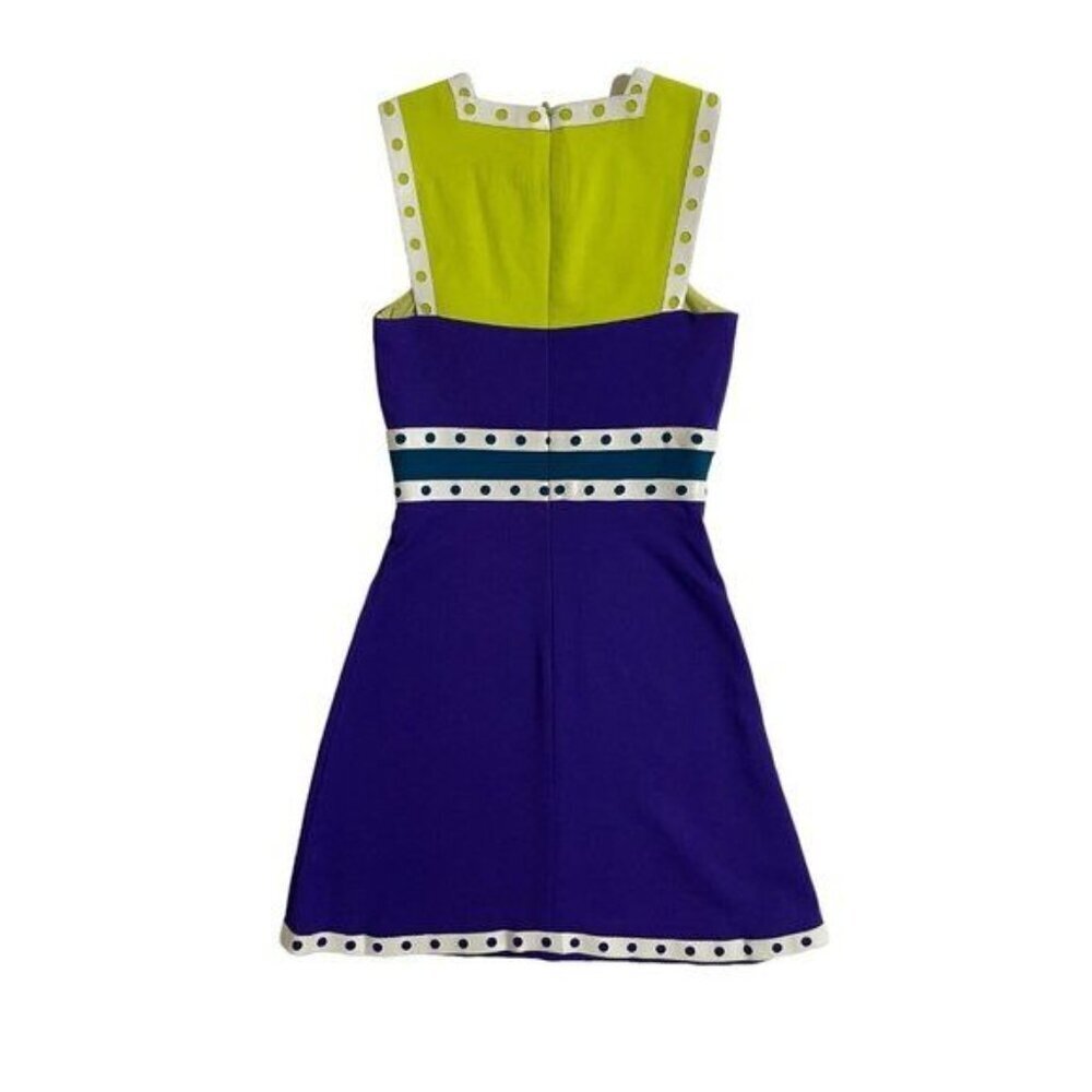 M Missoni Mini Skater Dress Neon Yellow Purple Leather Trim 36 IT 2 US NWT - Picture 4 of 12